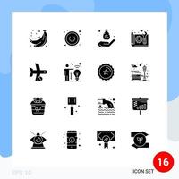 Group of 16 Solid Glyphs Signs and Symbols for flight plan business paper blue print Editable Vector Design Elements