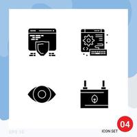 Modern Set of 4 Solid Glyphs Pictograph of protection eye web keyboard battery Editable Vector Design Elements