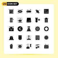 Group of 25 Modern Solid Glyphs Set for chart analysis off hand watch back to school Editable Vector Design Elements