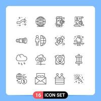 Group of 16 Modern Outlines Set for camcorder search dartboard job portfolio Editable Vector Design Elements