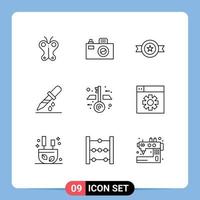 Pack of 9 creative Outlines of keys architecture belt medicine drouper Editable Vector Design Elements