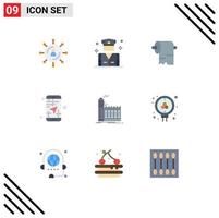 User Interface Pack of 9 Basic Flat Colors of factory direction security map mobile Editable Vector Design Elements