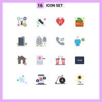 16 User Interface Flat Color Pack of modern Signs and Symbols of plant building board wallet cash Editable Pack of Creative Vector Design Elements