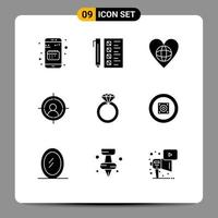 Set of 9 Modern UI Icons Symbols Signs for man target development like world Editable Vector Design Elements