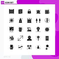 Pack of 25 creative Solid Glyphs of recommended business lock cloudy home Editable Vector Design Elements