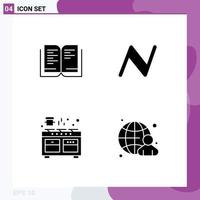 User Interface Pack of 4 Basic Solid Glyphs of book oven name coin currency cooking Editable Vector Design Elements