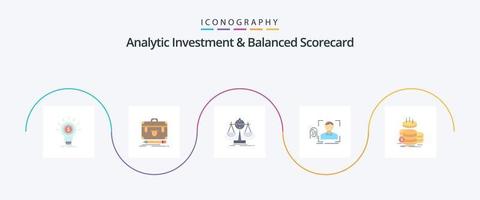 analítico inversión y equilibrado tanteador plano 5 5 icono paquete incluso reconocimiento. dedo. gestión. estrategia. medida vector