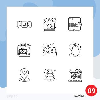 9 9 contorno concepto para sitios web móvil y aplicaciones pasatiempo imagen casa cámara ventana editable vector diseño elementos