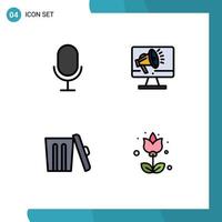 Modern Set of 4 Filledline Flat Colors and symbols such as mic environment speaker speaker trash Editable Vector Design Elements