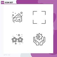 4 User Interface Line Pack of modern Signs and Symbols of cheese party full carnival cog Editable Vector Design Elements