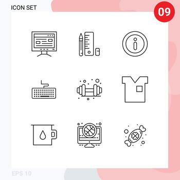 9 Universal Outlines Set for Web and Mobile Applications sport dumbbell info education keyboard Editable Vector Design Elements