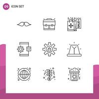 Set of 9 Commercial Outlines pack for setting process christmas development coding Editable Vector Design Elements