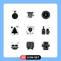 Pack of 9 Modern Solid Glyphs Signs and Symbols for Web Print Media such as progression development clock tree nature Editable Vector Design Elements