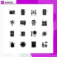 Pictogram Set of 16 Simple Solid Glyphs of toy recording interior phone device Editable Vector Design Elements