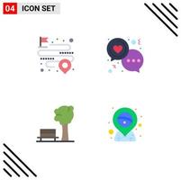 Set of 4 Vector Flat Icons on Grid for distance bench route heart park Editable Vector Design Elements