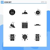 9 User Interface Solid Glyph Pack of modern Signs and Symbols of browser information stop watch running run Editable Vector Design Elements