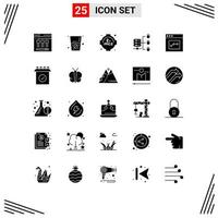 Group of 25 Solid Glyphs Signs and Symbols for ready user study interface analytics Editable Vector Design Elements