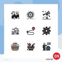 Filledline Flat Color Pack of 9 Universal Symbols of waste leak making gas space Editable Vector Design Elements