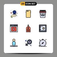 Universal Icon Symbols Group of 9 Modern Filledline Flat Colors of vide interface camera content theater Editable Vector Design Elements