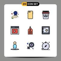 Universal Icon Symbols Group of 9 Modern Filledline Flat Colors of vide interface camera content theater Editable Vector Design Elements