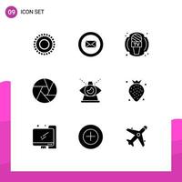 Group of 9 Solid Glyphs Signs and Symbols for of eye microphone business focus Editable Vector Design Elements