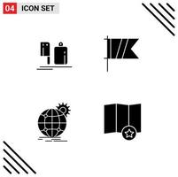 Group of 4 Solid Glyphs Signs and Symbols for chopper international preparation sign globe Editable Vector Design Elements