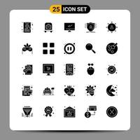 Pictogram Set of 25 Simple Solid Glyphs of direction safety monitor protection defence Editable Vector Design Elements