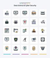 Creative Data Science And Cyber Security 25 Line FIlled icon pack  Such As problem. encryption. privacy. ddos. cryptography vector