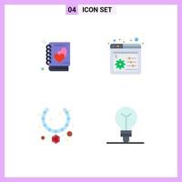 Group of 4 Flat Icons Signs and Symbols for book present story settings bulb Editable Vector Design Elements