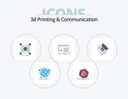 3d Printing And Communication Flat Icon Pack 5 Icon Design. processing. file. modification. hub. connection vector