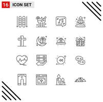 Set of 16 Vector Outlines on Grid for christian startup multimedia rocket chart Editable Vector Design Elements