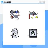 4 User Interface Filledline Flat Color Pack of modern Signs and Symbols of customer drink hours costume laundry Editable Vector Design Elements