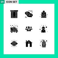 Universal Icon Symbols Group of 9 Modern Solid Glyphs of security party sms transport delivery Editable Vector Design Elements