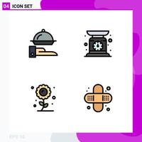 Pictogram Set of 4 Simple Filledline Flat Colors of food flower serving scale sunflower Editable Vector Design Elements