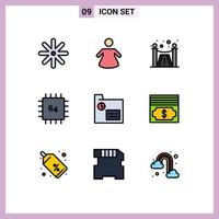 User Interface Pack of 9 Basic Filledline Flat Colors of cash marketing chip finance hardware Editable Vector Design Elements