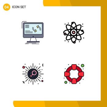 pictograma conjunto de 4 4 sencillo línea de relleno plano colores de sincronización firmar datos reaccionar celebrar editable vector diseño elementos