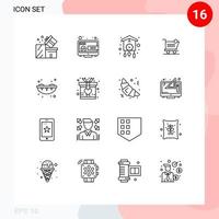 Modern Set of 16 Outlines and symbols such as item shopping marketing cart cuckoo Editable Vector Design Elements