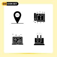 Set of 4 Vector Solid Glyphs on Grid for minus computer design interior research Editable Vector Design Elements