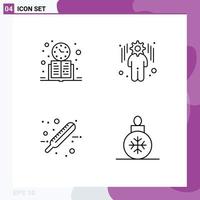 Mobile Interface Line Set of 4 Pictograms of book health schedule management test Editable Vector Design Elements