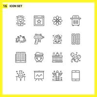 Editable Vector Line Pack of 16 Simple Outlines of hill postbox flower post plant Editable Vector Design Elements