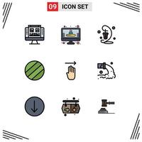 Modern Set of 9 Filledline Flat Colors Pictograph of pipe gesture light four ball Editable Vector Design Elements