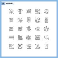 Set of 25 Vector Lines on Grid for thinking mind bulls eye head gear under magnifier Editable Vector Design Elements