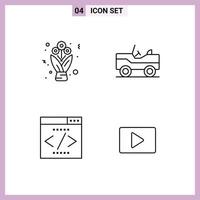 conjunto de 4 4 moderno ui íconos símbolos señales para ramo de flores interfaz buscar motor rosas camioneta Youtube editable vector diseño elementos