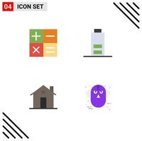 Pack of 4 Modern Flat Icons Signs and Symbols for Web Print Media such as calculator family battery building evil Editable Vector Design Elements