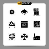 Pack of 9 Modern Solid Glyphs Signs and Symbols for Web Print Media such as banking road computer emergency technology Editable Vector Design Elements