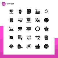 Pack of 25 Modern Solid Glyphs Signs and Symbols for Web Print Media such as ring ecology factory wifi eco manufacturing page Editable Vector Design Elements