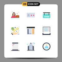 Group of 9 Modern Flat Colors Set for development coding open browser security Editable Vector Design Elements