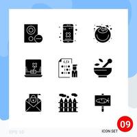 Mobile Interface Solid Glyph Set of 9 Pictograms of develop ireland app computer juice Editable Vector Design Elements