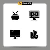 4 Universal Solid Glyph Signs Symbols of drum watch chinese privacy monitor Editable Vector Design Elements