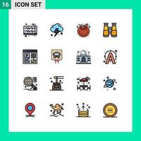 Universal Icon Symbols Group of 16 Modern Flat Color Filled Lines of web design beach watch binoculars Editable Creative Vector Design Elements